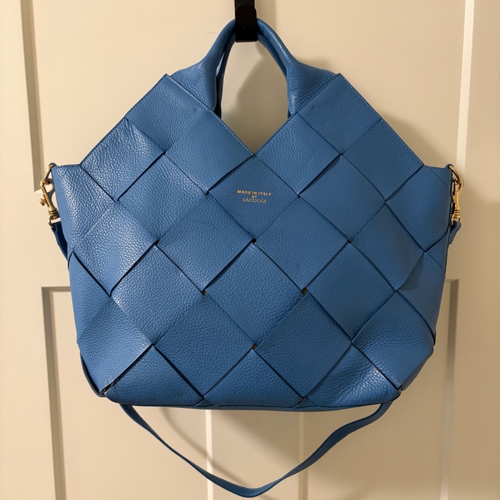IACUCCI Italian Woven Sky Blue Leather Large Tote